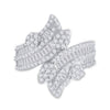 14k White Gold Womens Baguette Diamond Bypass Cluster Fashion Ring 1-1/3 Cttw