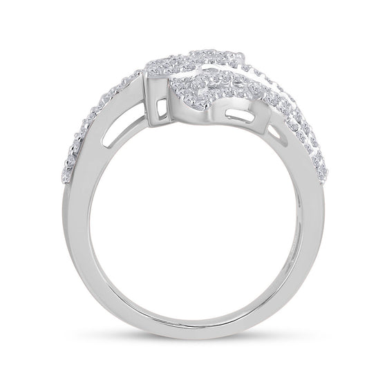 14k White Gold Womens Baguette Diamond Bypass Cluster Fashion Ring 1-1/3 Cttw