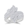 14k White Gold Womens Baguette Diamond Bypass Cluster Fashion Ring 1-1/3 Cttw