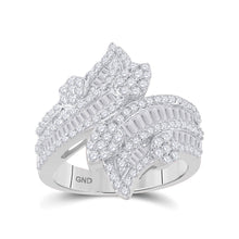  14k White Gold Womens Baguette Diamond Bypass Cluster Fashion Ring 1-1/3 Cttw
