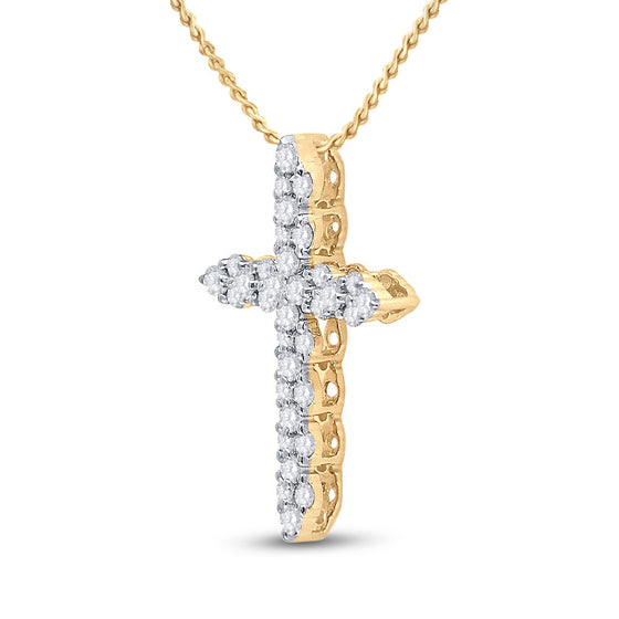 14k Yellow Gold Womens Round Diamond Cross Pendant 1/2 Cttw