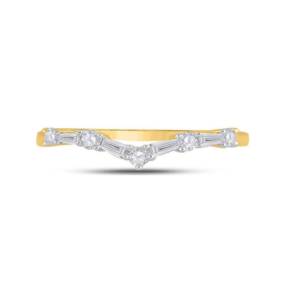 14k Yellow Gold Womens Baguette Diamond Chevron Band Ring 1/5 Cttw