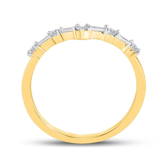 14k Yellow Gold Womens Baguette Diamond Chevron Band Ring 1/5 Cttw