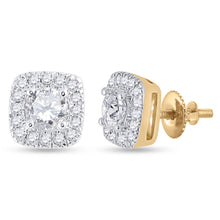  14k Yellow Gold Womens Round Diamond Halo Square Earrings 1/2 Cttw
