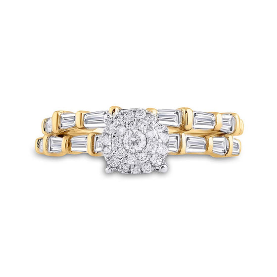 14k Yellow Gold Round Diamond Bridal Wedding Ring Band Set 1 Cttw