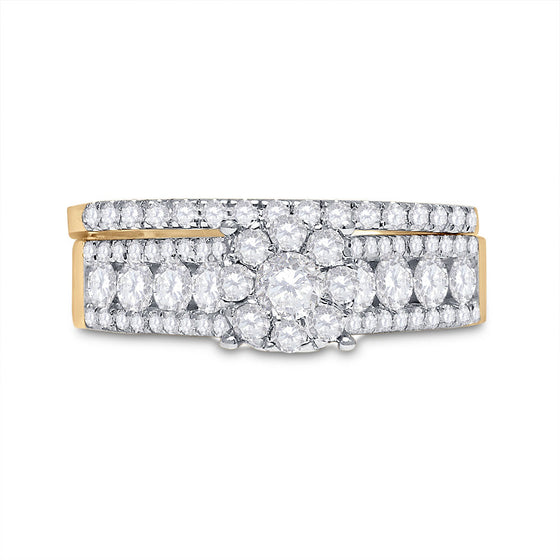 14k Yellow Gold Round Diamond Bridal Wedding Ring Band Set 1 Cttw