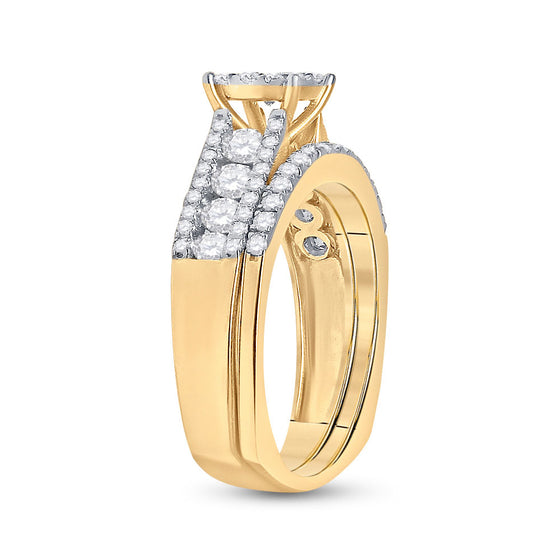 14k Yellow Gold Round Diamond Bridal Wedding Ring Band Set 1 Cttw