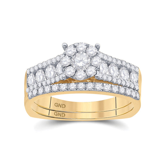 14k Yellow Gold Round Diamond Bridal Wedding Ring Band Set 1 Cttw
