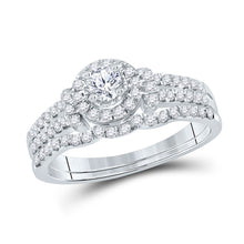  14k White Gold Round Diamond Bridal Wedding Ring Band Set 5/8 Cttw