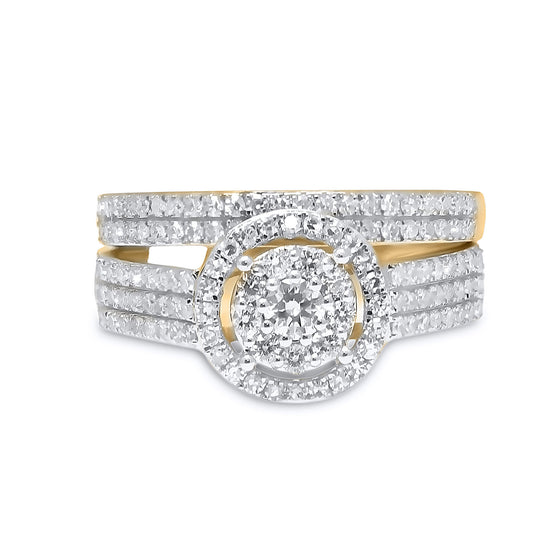 14k Yellow Gold Round Diamond Bridal Wedding Ring Band Set 3/4 Cttw