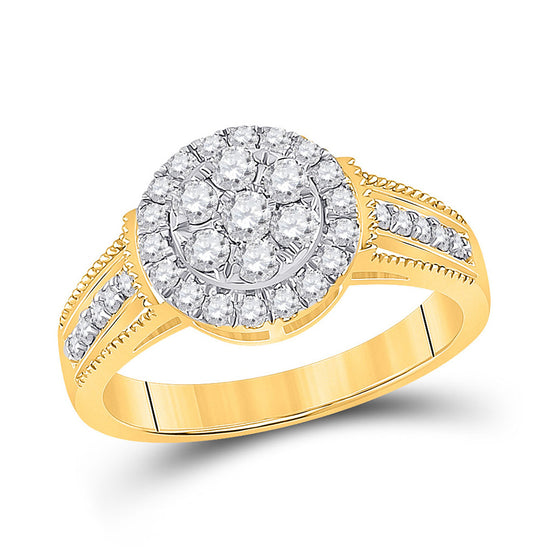 14k Yellow Gold Womens Round Diamond Cluster Ring 5/8 Cttw