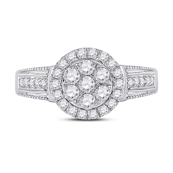 14k White Gold Womens Round Diamond Cluster Ring 5/8 Cttw