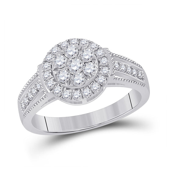 14k White Gold Womens Round Diamond Cluster Ring 5/8 Cttw
