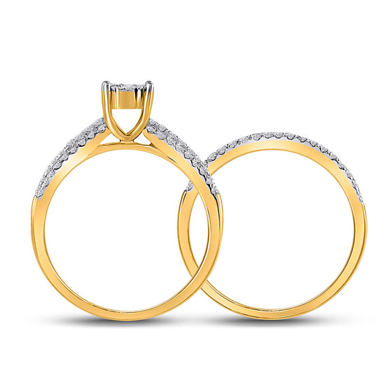 14k Yellow Gold Round Diamond Bridal Wedding Ring Band Set 1/2 Cttw