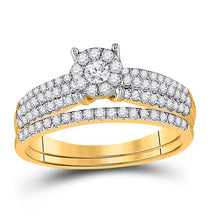  14k Yellow Gold Round Diamond Bridal Wedding Ring Band Set 1/2 Cttw