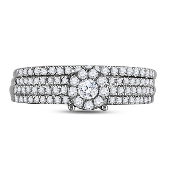 14k White Gold Round Diamond Bridal Wedding Ring Band Set 1/2 Cttw