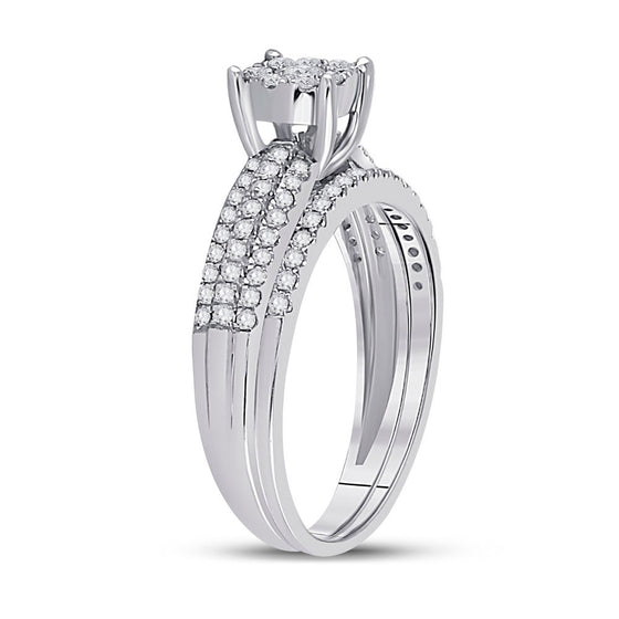 14k White Gold Round Diamond Bridal Wedding Ring Band Set 1/2 Cttw
