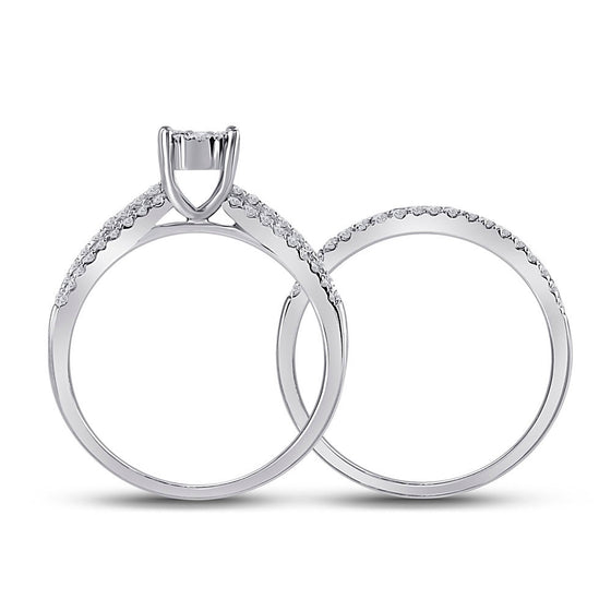 14k White Gold Round Diamond Bridal Wedding Ring Band Set 1/2 Cttw