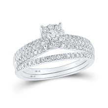  14k White Gold Round Diamond Bridal Wedding Ring Band Set 1/2 Cttw