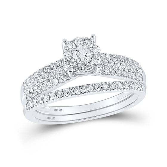 14k White Gold Round Diamond Bridal Wedding Ring Band Set 1/2 Cttw