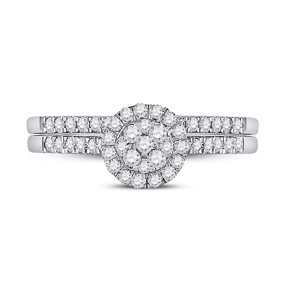 14k White Gold Round Diamond Cluster Bridal Wedding Ring Band Set 1/2 Cttw