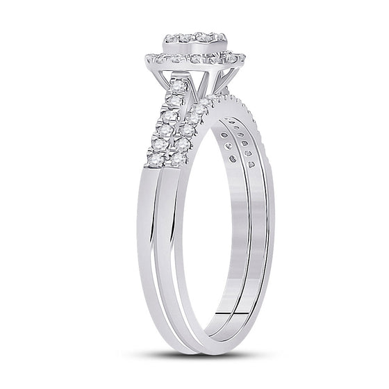14k White Gold Round Diamond Cluster Bridal Wedding Ring Band Set 1/2 Cttw