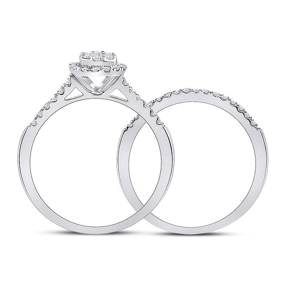 14k White Gold Round Diamond Cluster Bridal Wedding Ring Band Set 1/2 Cttw