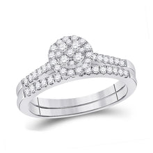  14k White Gold Round Diamond Cluster Bridal Wedding Ring Band Set 1/2 Cttw