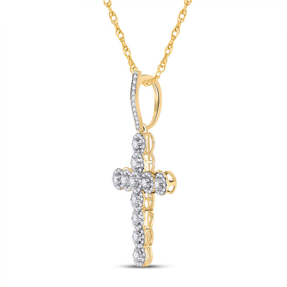 10k Yellow Gold Mens Round Diamond Cross Charm Pendant 3/4 Cttw