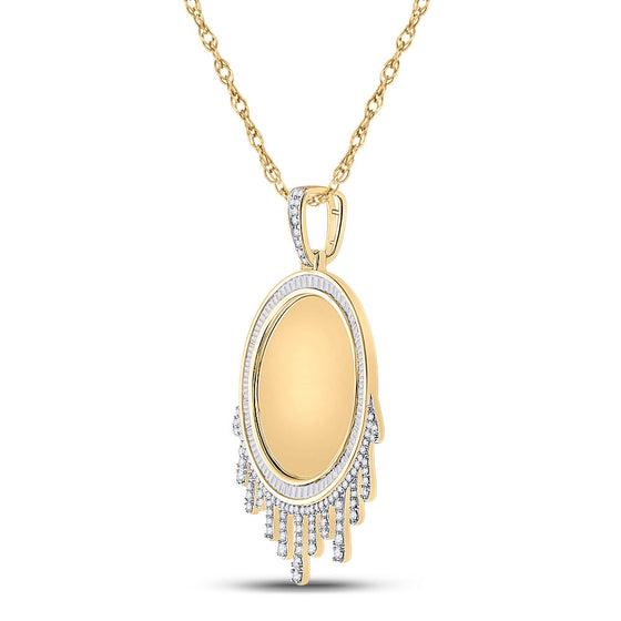 10k Yellow Gold Mens Baguette Diamond Dripping Circle Picture Memory Pendant 1-7/8 Cttw