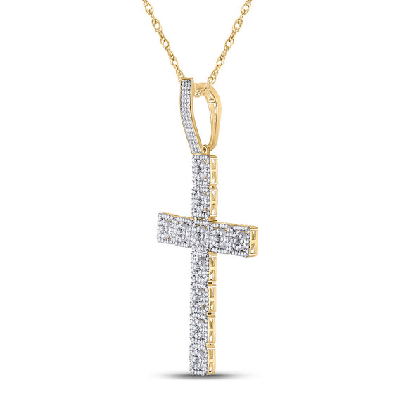 10k Yellow Gold Mens Round Diamond Cross Charm Pendant 1-1/5 Cttw