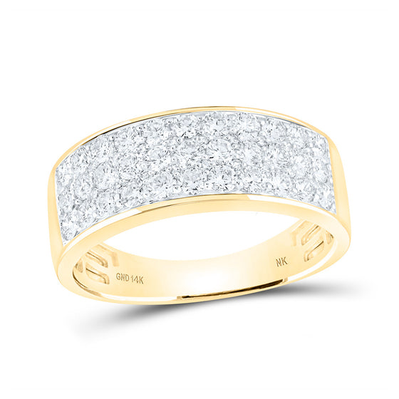 14k Yellow Gold Mens Round Diamond Pave Band Ring 1-3/8 Cttw