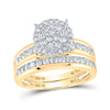 14k Yellow Gold His Hers Round Diamond Cluster Matching Wedding Set 1-1/2 Cttw