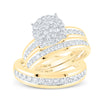 14k Yellow Gold His Hers Round Diamond Cluster Matching Wedding Set 1-1/2 Cttw