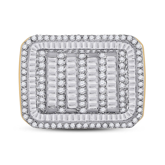10k Yellow Gold Mens Baguette Diamond Rectangle Fashion Ring 2-1/3 Cttw