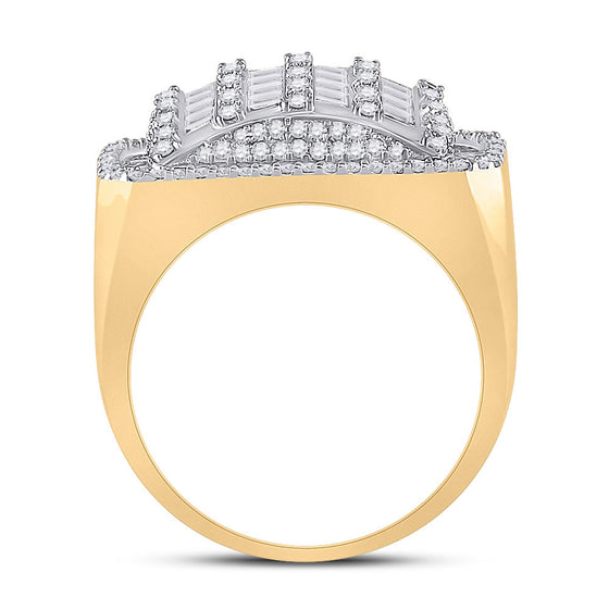 10k Yellow Gold Mens Baguette Diamond Rectangle Fashion Ring 2-1/3 Cttw