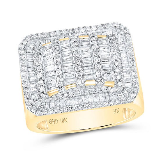 10k Yellow Gold Mens Baguette Diamond Rectangle Fashion Ring 2-1/3 Cttw