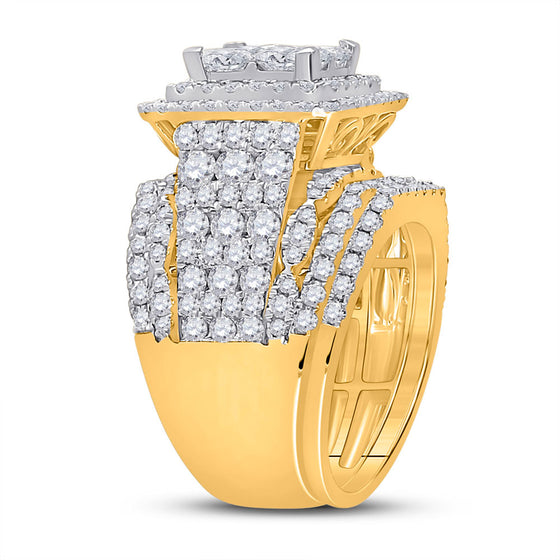 14k Yellow Gold Princess Diamond Square Bridal Wedding Ring Band Set 5 Cttw