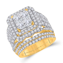  14k Yellow Gold Princess Diamond Square Bridal Wedding Ring Band Set 5 Cttw