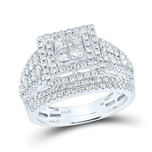  14k White Gold Princess Diamond Bridal Wedding Ring Band Set 2 Cttw