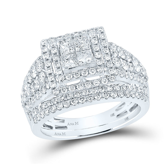 14k White Gold Princess Diamond Bridal Wedding Ring Band Set 2 Cttw