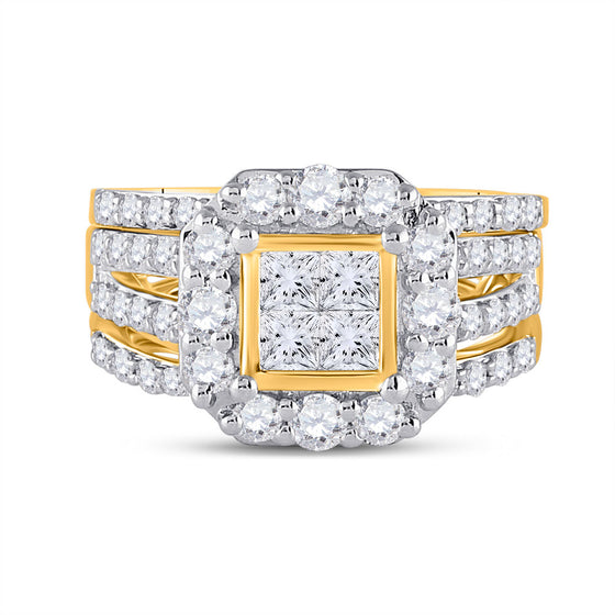 14k Yellow Gold Princess Diamond Bridal Wedding Ring Band Set 2 Cttw