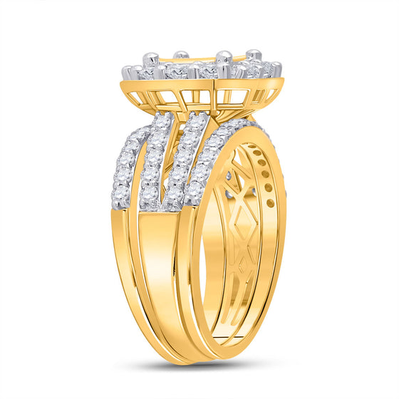 14k Yellow Gold Princess Diamond Bridal Wedding Ring Band Set 2 Cttw
