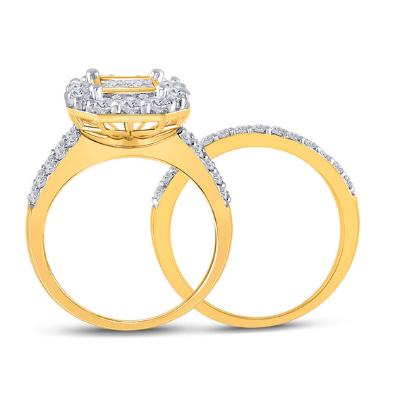 14k Yellow Gold Princess Diamond Bridal Wedding Ring Band Set 2 Cttw