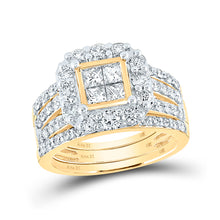  14k Yellow Gold Princess Diamond Bridal Wedding Ring Band Set 2 Cttw