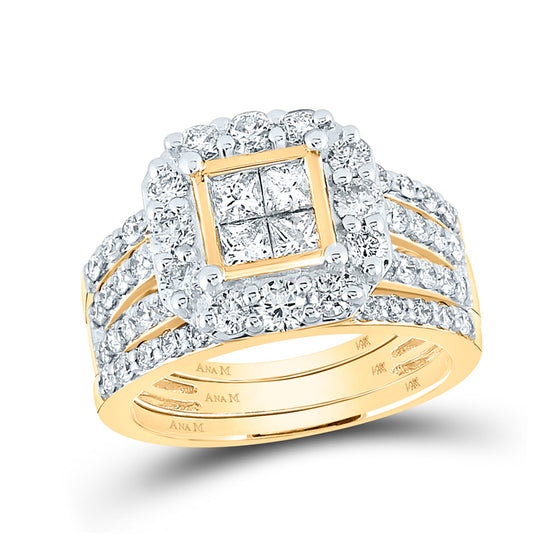 14k Yellow Gold Princess Diamond Bridal Wedding Ring Band Set 2 Cttw