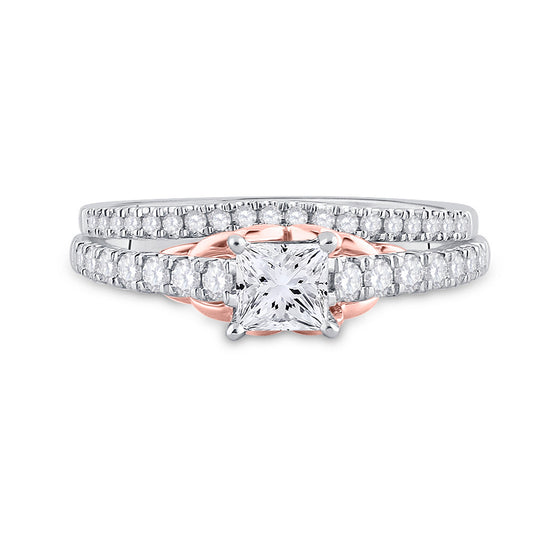 14k Two-tone Gold Princess Diamond Bridal Wedding Ring Band Set 1 Cttw