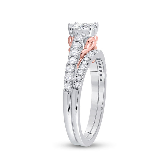 14k Two-tone Gold Princess Diamond Bridal Wedding Ring Band Set 1 Cttw