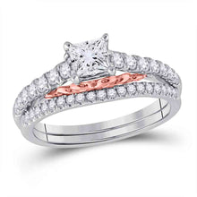  14k Two-tone Gold Princess Diamond Bridal Wedding Ring Band Set 1 Cttw
