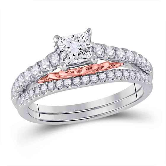 14k Two-tone Gold Princess Diamond Bridal Wedding Ring Band Set 1 Cttw